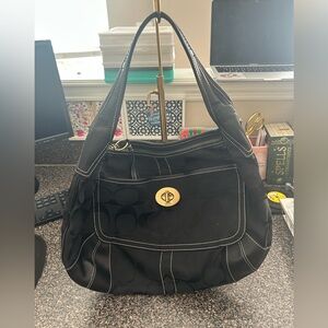 Vintage Coach Black Shoulder Bag with Gold Accents
